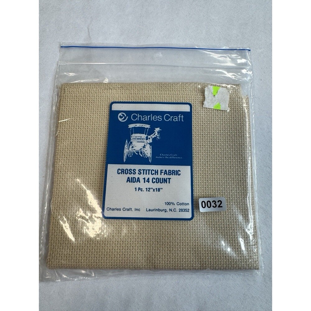 Vintage Charles Craft cross stitch fabric AIDA 14 count 12" x 18" tan